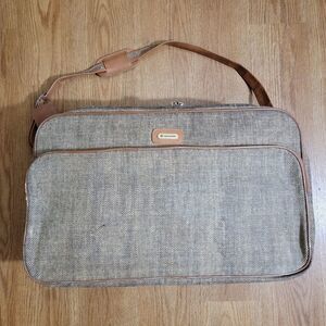 Samsonite Vintage Travel Bag Luggage Corduroy Leather Made in Korea Brown Tan